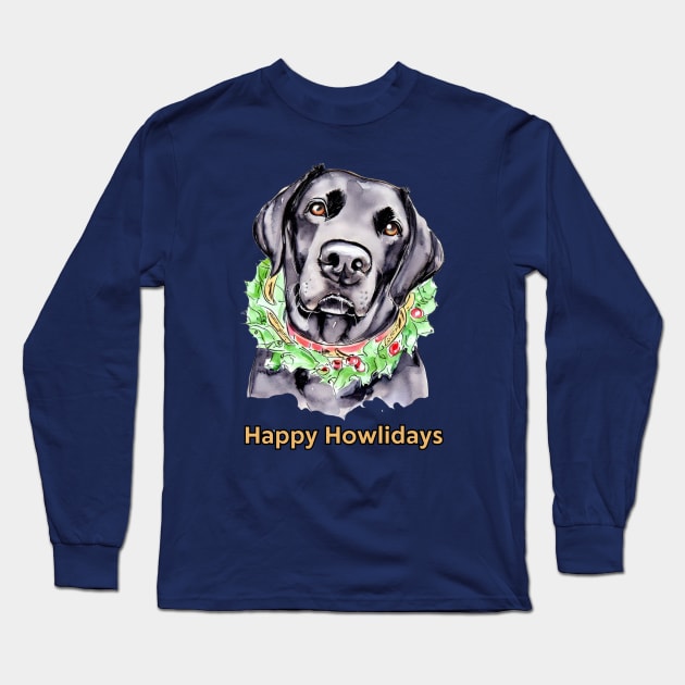 Happy Howlidays Black Labrador Retriever Long Sleeve T-Shirt by ZogDog Pro